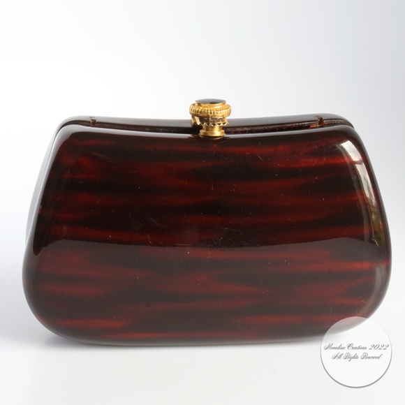 Saks Fifth Avenue Evening Bag Minaudière Clutch or Crossbody Polished Resin Rare - Picture 8 of 13